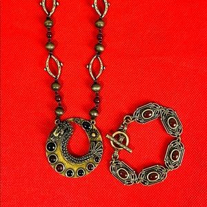 Stamp 10 Dragon Pendant, Faux Gemstones, Necklace With Matching Bracelet